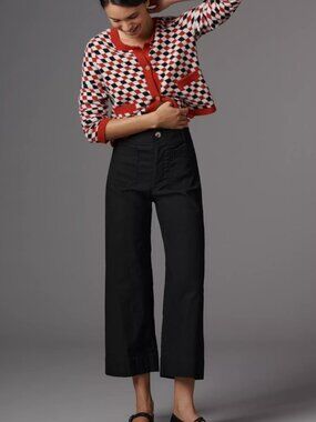 Maeve Anthro The Collette Cropped Wide Leg Pants in Magic Fabric Black Size 30